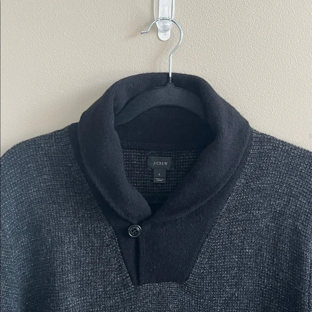 J Crew black pullover wool shawl collar sweater size large